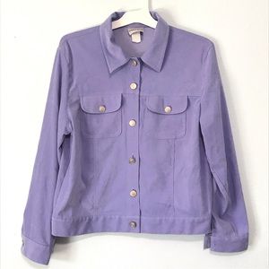 Fashion Bug Women Jacket L Lilac Purple Long Sleeve Button Front Pockets Vintage